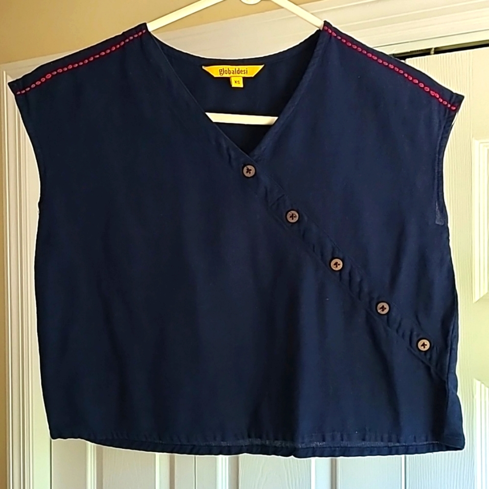 GLOBALDESKI Cropped Linen Blend Eco-Friendly Top!